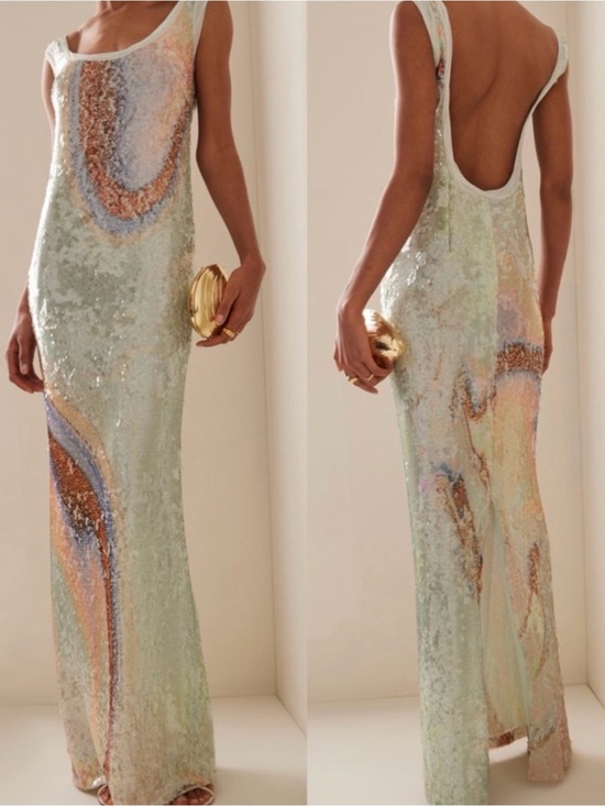 Jonathan Simkhai Dresses & Skirts - Jonathan Simkhai Serene Seafoam Marble Print Sequin Maxi Dress Gown